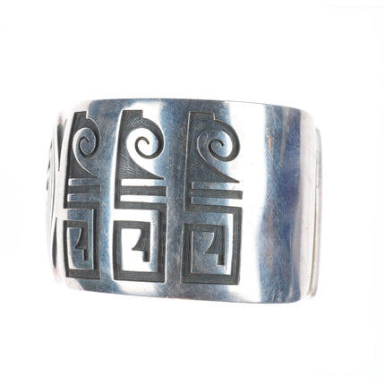 6.5" Harold Lomayaktewa Hopi overlay heavy sterling silver man in the maze cuff bracelet