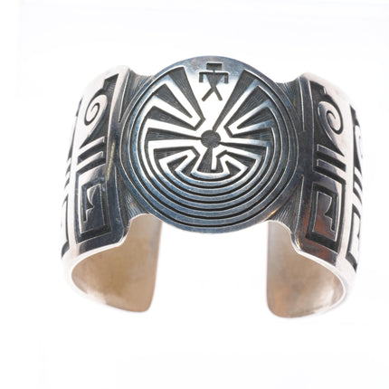 6.5" Harold Lomayaktewa Hopi overlay heavy sterling silver man in the maze cuff bracelet