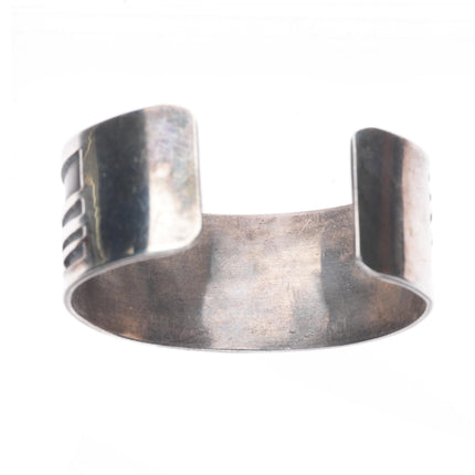 6.2" Vintage Navajo sterling silver turquoise geometric overlay cuff bracelet