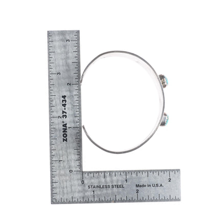 6.2" Vintage Navajo sterling silver turquoise geometric overlay cuff bracelet