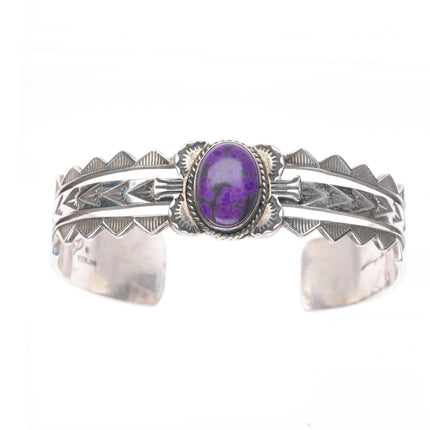 6.4" Vintage Navajo sterling silver sugilite deep stamped cuff bracelet