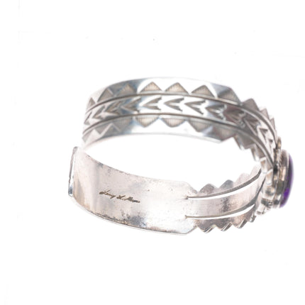 6.4" Vintage Navajo sterling silver sugilite deep stamped cuff bracelet