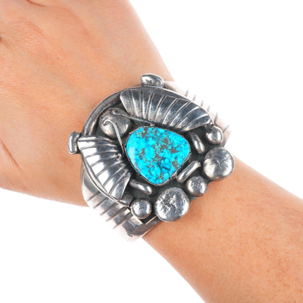 6.25" Big vintage Navajo sterling silver Morenci turquoise heavy cuff bracelet