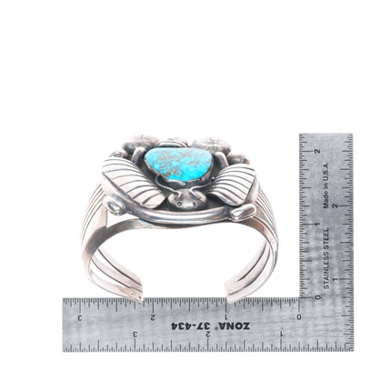 6.25" Big vintage Navajo sterling silver Morenci turquoise heavy cuff bracelet