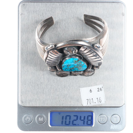 6.25" Big vintage Navajo sterling silver Morenci turquoise heavy cuff bracelet