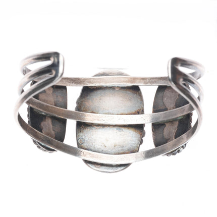 6.1" Vintage Navajo sterling silver 3 stone turquoise cuff bracelet