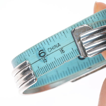 6.6" Vintage R Navajo sterling silver green waterweb turquoise cuff bracelet
