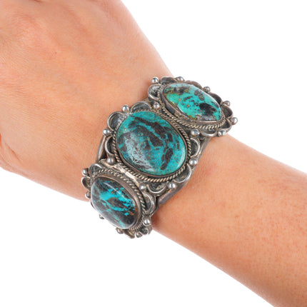 6.6" Vintage Blue Diamond turquoise Navajo sterling silver cuff bracelet