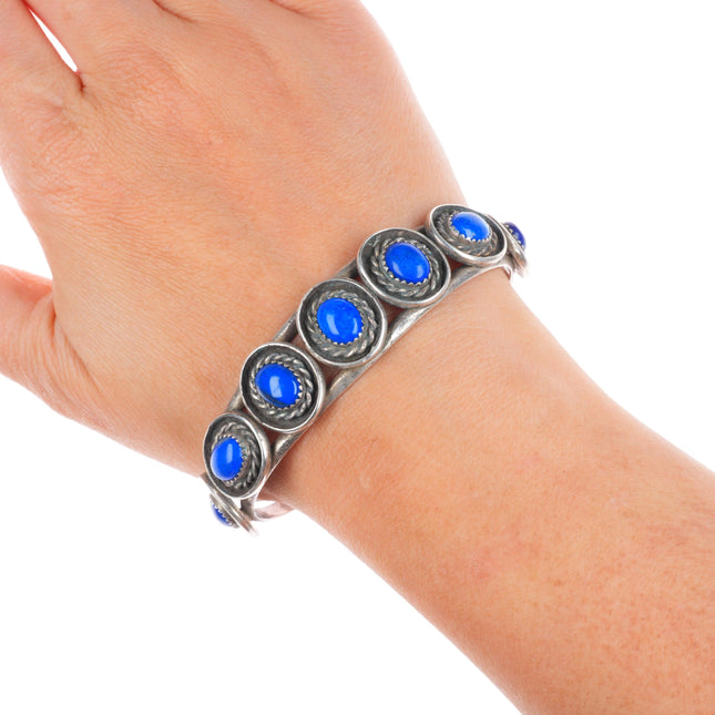 6.8" F Sandoval Navajo sterling silver lapis lazuli row cuff bracelet