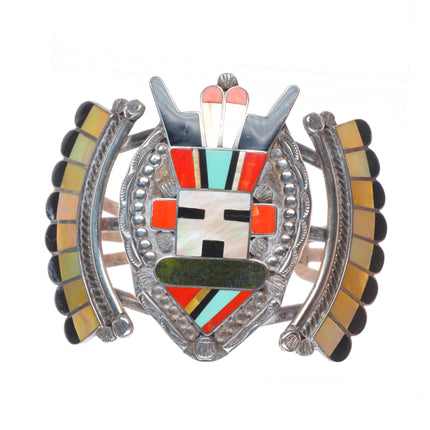 6.5" Hattie Zuni sterling silver channel inlay antelope kachina cuff bracelet