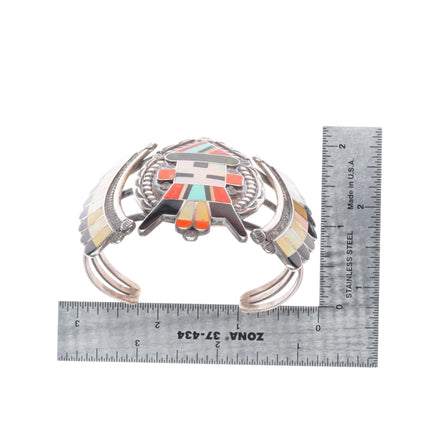 6.5" Hattie Zuni sterling silver channel inlay antelope kachina cuff bracelet