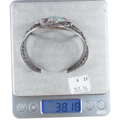 7" Vintage Navajo sterling silver turquoise cuff bracelet with nice turquoise