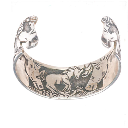 7.2" Lloyd Becenti Navajo sterling silver horses cuff bracelet interior design