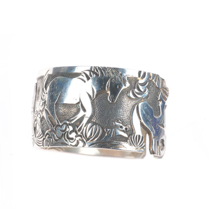 7.2" Lloyd Becenti Navajo sterling silver horses cuff bracelet interior design