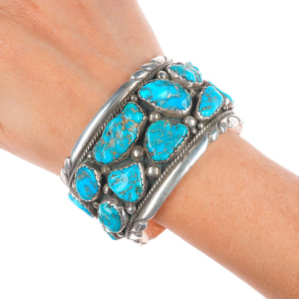 7.1" large Eugene & Yvonne Mahooty Zuni Cuff bracelet turquoise nuggets