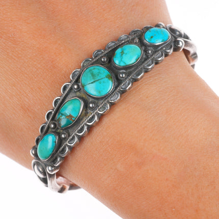 6.5" 1930's Navajo Ingot silver row cuff bracelet with ornate accents