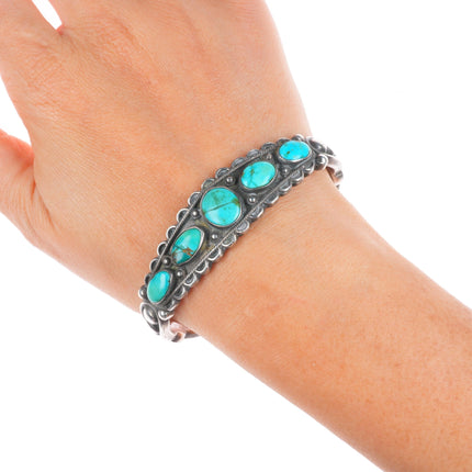 6.5" 1930's Navajo Ingot silver row cuff bracelet with ornate accents