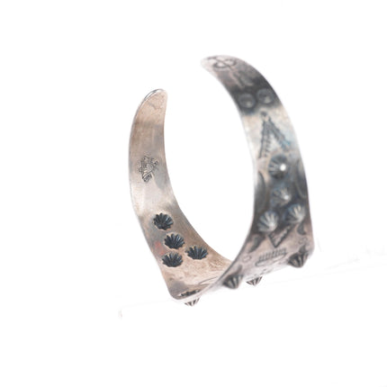 6.5" 1930's-40's Fred Harvey thunderbird/clouds sterling silver cuff bracelet