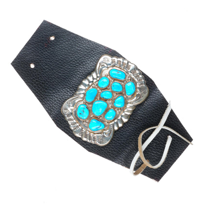 Vintage Zuni/Navajo sterling silver turquoise cluster Ketoh bowguard bracelet