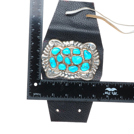 Vintage Zuni/Navajo sterling silver turquoise cluster Ketoh bowguard bracelet