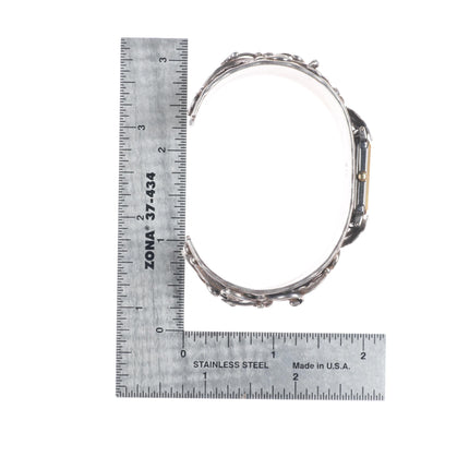 6.5" Vintage K Navajo sterling silver fancy featherwork watch cuff bracelet