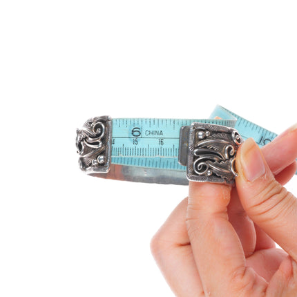 6.5" Vintage K Navajo sterling silver fancy featherwork watch cuff bracelet