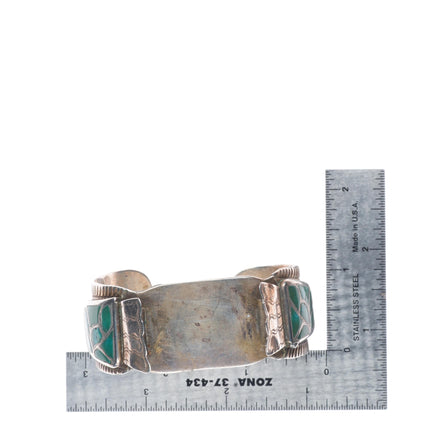 6.5" c1950 Vintage Zuni sterling silver fishscale turquoise watch cuff bracelet