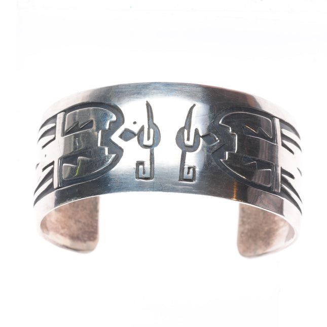 6.5" Willie Yazzie Navajo vintage sterling silver thunderbird cuff bracelet