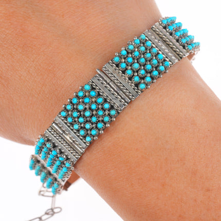 7" Stephen Haloo Zuni sterling silver snake eye turquoise vintage link bracelet