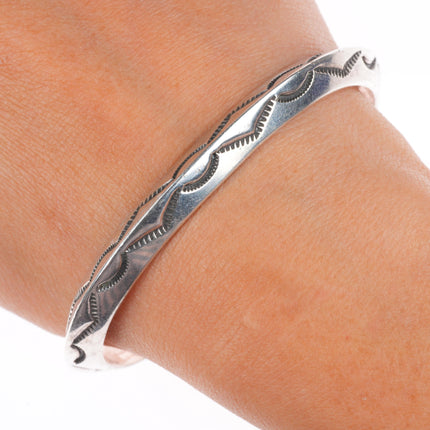7" Vintage Navajo JEC Deep stamped sterling silver carinated cuff bracelet