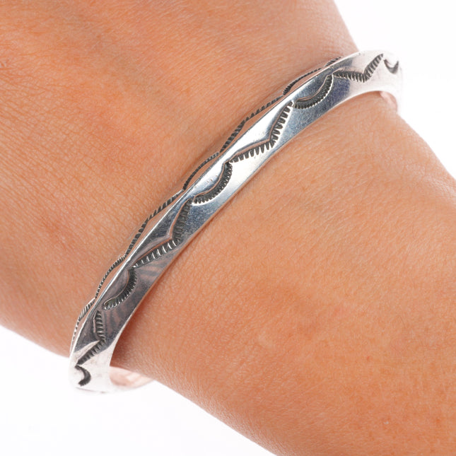 7" Vintage Navajo JEC Deep stamped sterling silver carinated cuff bracelet