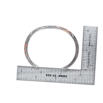 7" Vintage Navajo JEC Deep stamped sterling silver carinated cuff bracelet