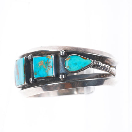 6.4" c1950's Navajo Blue Gem turquoise modernist sterling silver cuff bracelet