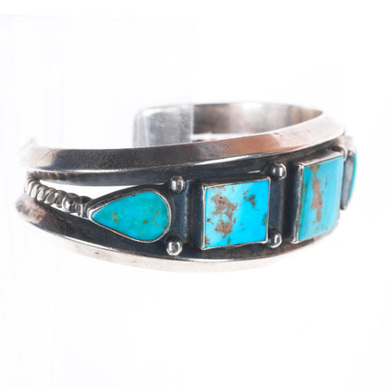 6.4" c1950's Navajo Blue Gem turquoise modernist sterling silver cuff bracelet
