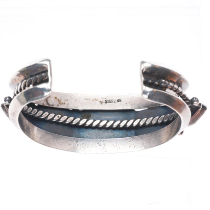 6.4" c1950's Navajo Blue Gem turquoise modernist sterling silver cuff bracelet