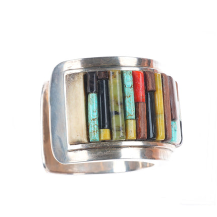 6.1" Les Baker Shop Cobblestone inlay modernist sterling silver cuff bracelet