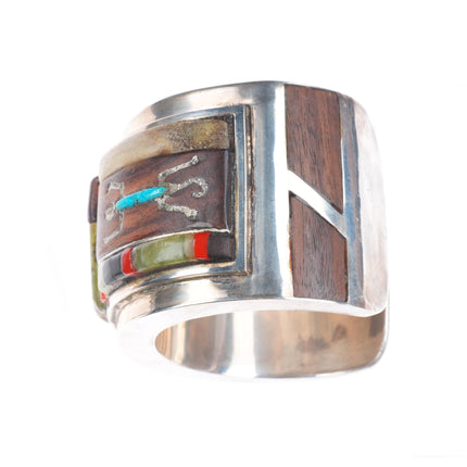 6.1" Les Baker Shop Cobblestone inlay modernist sterling silver cuff bracelet