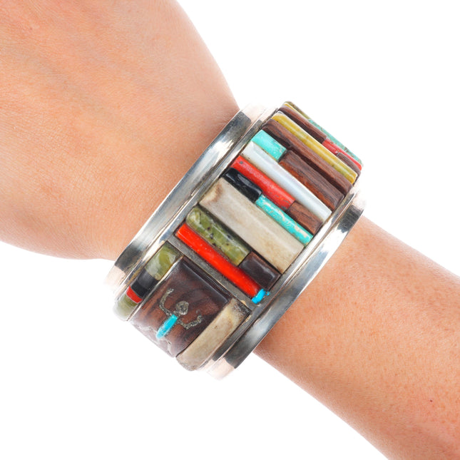 6.1" Les Baker Shop Cobblestone inlay modernist sterling silver cuff bracelet