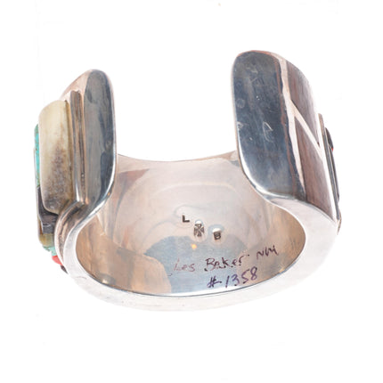 6.1" Les Baker Shop Cobblestone inlay modernist sterling silver cuff bracelet