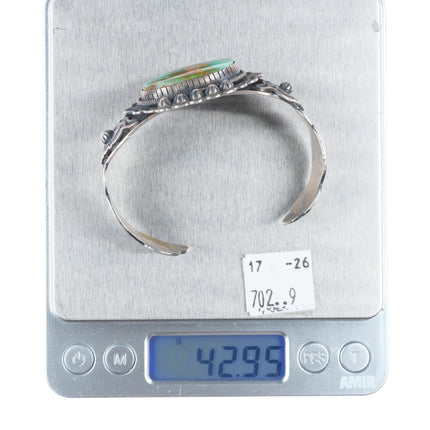 6.75" Lorenzo Juan Navajo sterling silver Royston turquoise cuff bracelet