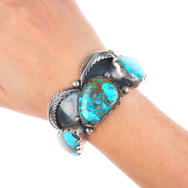 6.75" Vintage Navajo High Grade turquoise sterling silver cuff bracelet