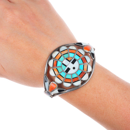 6" c1940's Vintage Zuni sterling silver turquoise, spiny oyster cuff bracelet