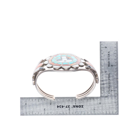 6" c1940's Vintage Zuni sterling silver turquoise, spiny oyster cuff bracelet