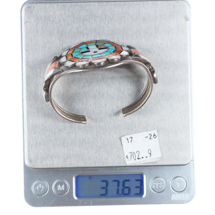 6" c1940's Vintage Zuni sterling silver turquoise, spiny oyster cuff bracelet