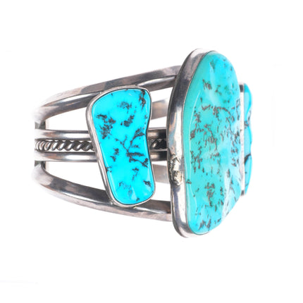 6.5" 1940's Tom Burnsides Navajo sterling silver cuff bracelet w/large turquoise