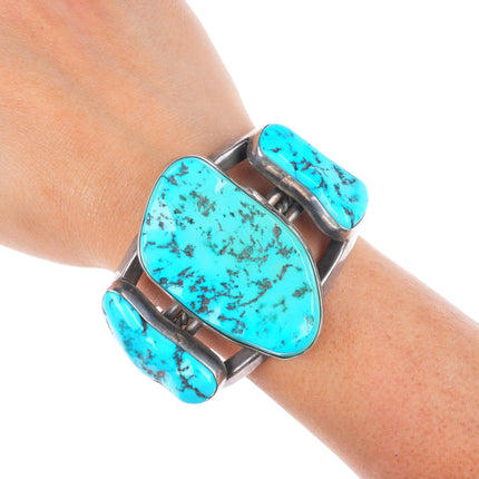 6.5" 1940's Tom Burnsides Navajo sterling silver cuff bracelet w/large turquoise