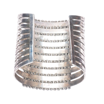 6.9" c1940's Vintage Zuni 10 Row stacked square cut turquoise cuff bracelet