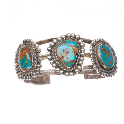 6.7" Vintage Navajo Sterling silver high grade turquoise cuff bracelet