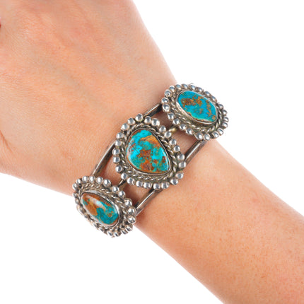 6.7" Vintage Navajo Sterling silver high grade turquoise cuff bracelet