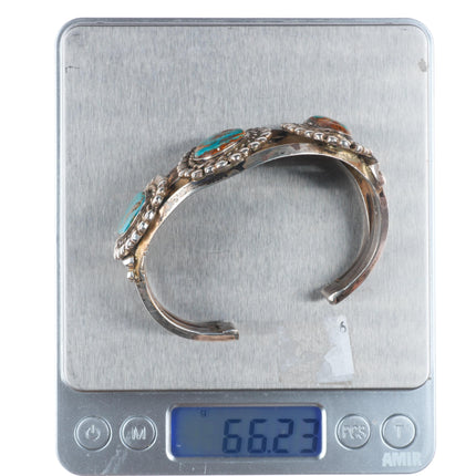 6.7" Vintage Navajo Sterling silver high grade turquoise cuff bracelet